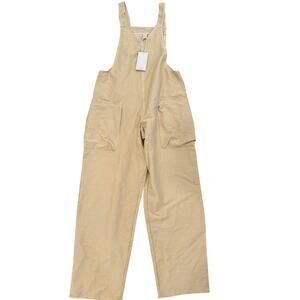 Halara Flex V Neck Chore Stretchy Knit Denim Casual Relaxed Overalls Khaki S